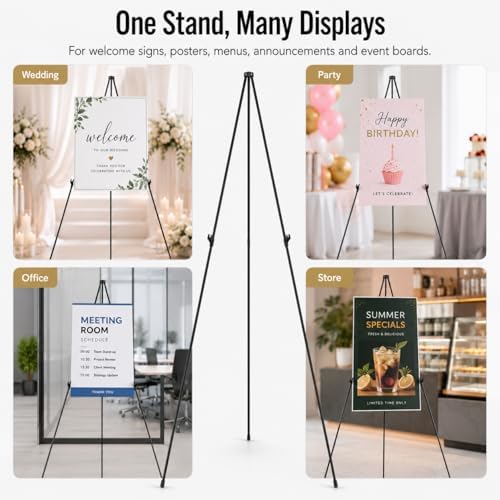 RRFTOK 63 Inch Easel Stand for Sign, Poster Stand and Wedding Sign | Instant-fold metal tripod with carry bag for welcome sign, poster display, foam board and floor use