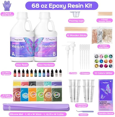 HeyClear 68oz Epoxy Resin Kit Crystal Clear Hard, DIY Crafts for Adults