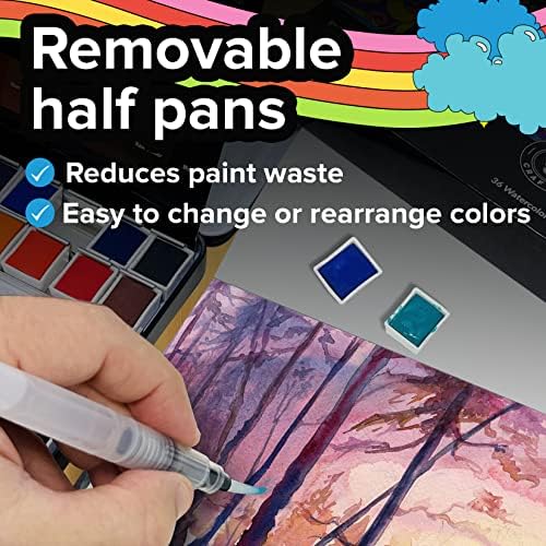 Professional Watercolor Paint Set, 36 Water Colors, Painting Kit with Palette and Brush Pen, Portable Watercolor Paints for Travel and Art Projects