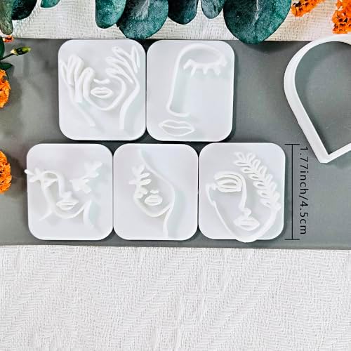 Polymer Clay Cutters Line Face Set – 6PCS Abstract Portrait Clay Cutters for Polymer Clay Jewelry, Clay Earring Cutters with Arch Shape and Face Texture Molds, Clay Tools for Artistic Earrings