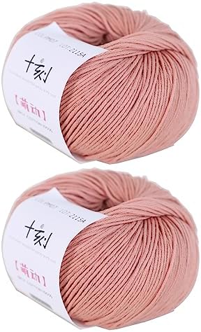 Fine Weight Knitted and Crocheted Cotton Yarn, 100% Long Staple Cotton Yarn, Baby Sports, 2 Packages of 100g/3.52oz (Per Skein 50g/162yds)-07 Pomelo Pink