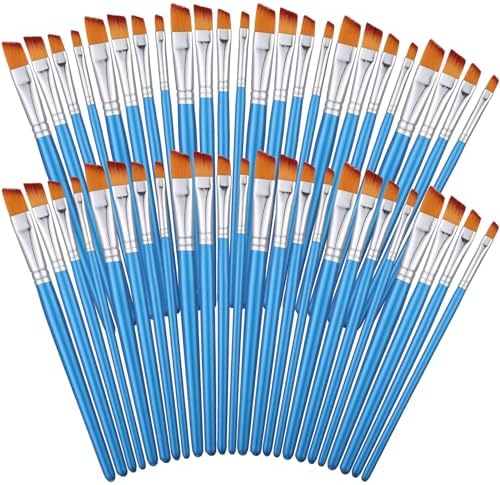 Sherr 48 Pcs Paint Brush Set Bulk Acrylic Brush Wood Paint for Detail Art Crafts Kids Artist Adult Watercolor Oil Face Body(0.28, 0.35, 0.43, 0.59 Inch,Angle Style)