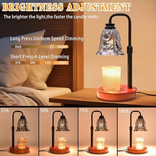 XJZJY Black Flower Candle Warmer Lamp with Timer, Birthday Gifts for Women | Dimmable wax melt warmer with 2 bulbs for jar candles, height adjustable, Black tulip design, home decor, housewarming gifts