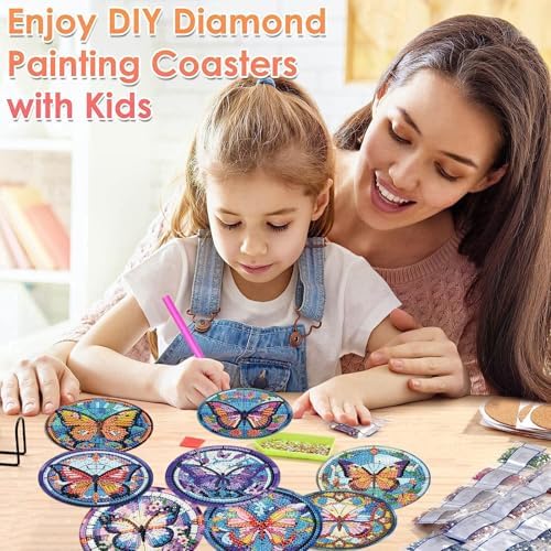 ijbnhd 8 Pcs Butterfly Diamond Painting Coasters Kits with Holder