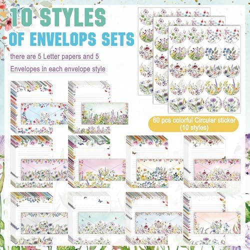 TaoBary 160 Pcs Wildflower Stationery Paper and Envelopes Set, 8.5 x 11''
