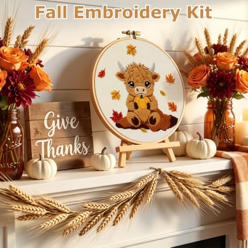 Louise Maelys Highland Cow Embroidery Kit for Beginners（Autumn