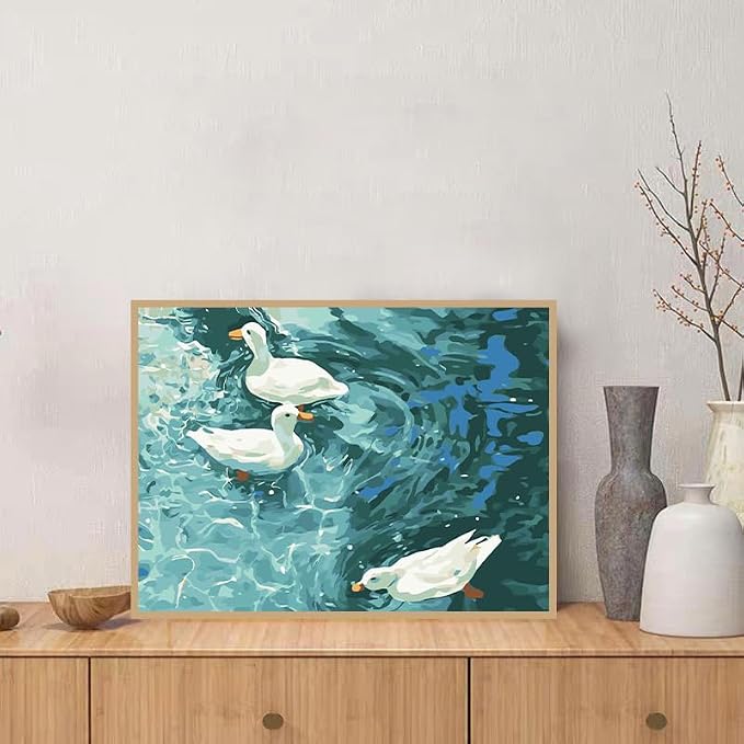 ZRIZQ Paint by Numbers Kit for Adults Beginner Animal,Duck,16x20 | Full set with wooden brushes,rolled canvas,rich paints.Calming activity.Beginner friendly.Just open and paint.