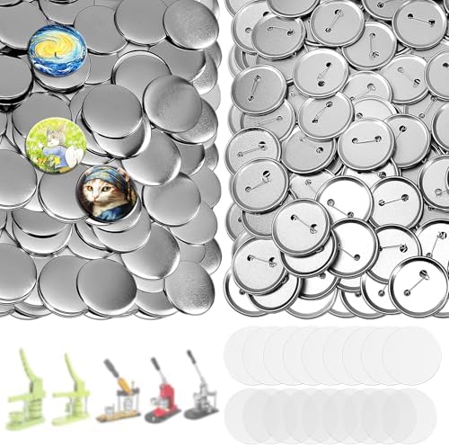 200 Set 2.28 Inch Button Maker Supplies, 58mm Approx. 2.25 in Metal Blank Button Badge Parts with Blank Paper& Clear Film for Button Maker Machine, Pin Maker, and Badge Press