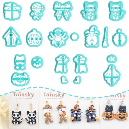 Tainsky Halloween Clay Cutters - 21 Shapes for Polymer Clay Cutters for Earrings（E）