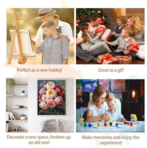 Artunion Peony Flower Paint by Numbers Kit for Adults,Abstract Flower Paint by Number Kits, DIY Oil Painting Paint by Number Kits on Canvas Arts Craft for Home Wall Decor 16x20 Inch