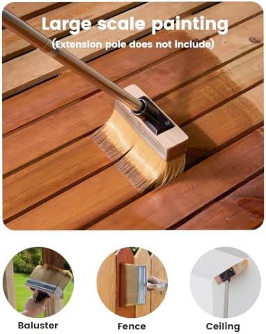 Voomey 5pcs 7.5 Inch Deck Stain Brush Applicator with Long Handle, 3in Wide Paint Brush with Threads for Applying Stains, Paints and Sealer on Outdoor Wood Deck, Fence, Patio, Wall, Furniture
