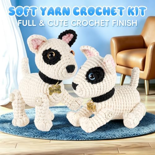 Gipony Crochet Kit for Beginners Animal,Crochet Animal Kits,Crocheting Kit for Starters,Learn to Crochet with Step-by-Step Video Tutorials,Beginner Crochet Kits Adults(2 Pack Bull Terrier)