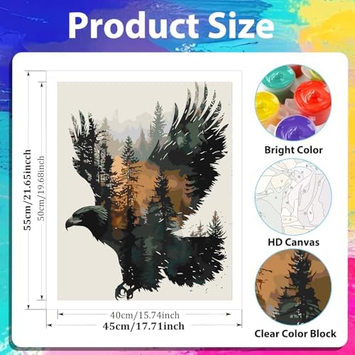 xcemhil Eagle Paint by Numbers Kit for Adults, Eagle Painting by Numbers, Adult Paint by Number Kits Suitable for Gifts and Interior Decor 16x20 Inch