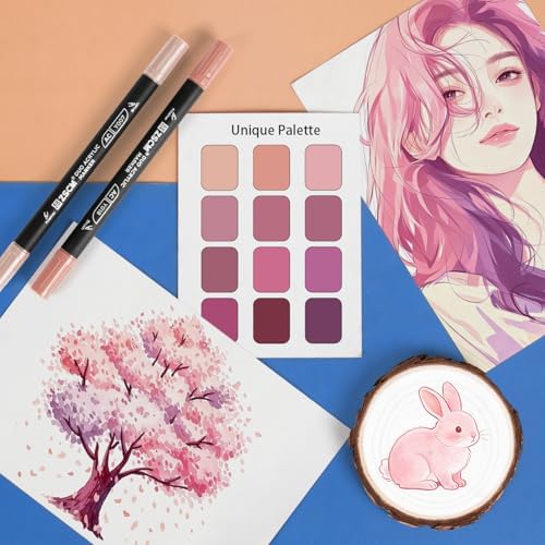 ZSCM 12 Pink Acrylic Paint Markers, Dual Fine & Brush Tip Acrylic Pens
