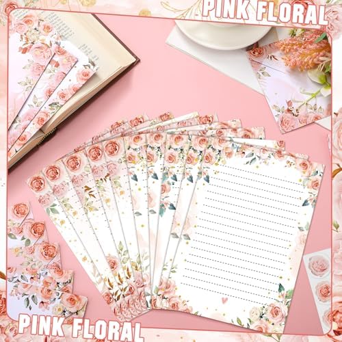 TaoBary 160 Pcs Pink Floral Stationery Paper and Envelopes Set 5.5 x 8.25''