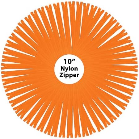 Mandala Crafts 100 PCs Orange Closed-End 10 Inches Nylon Zippers for Sewing