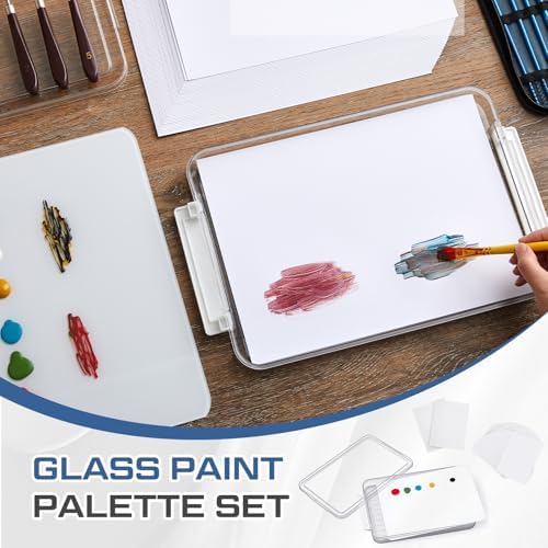 Nuanchu 1 Pcs 9 x 12 Inch Glass Palette for Oil Painting, White | Airtight Keep Wet Palette Container, 40 Sheets Disposable Paper, Keeps Paint Fresh, for DIY Color Mixing Beginners