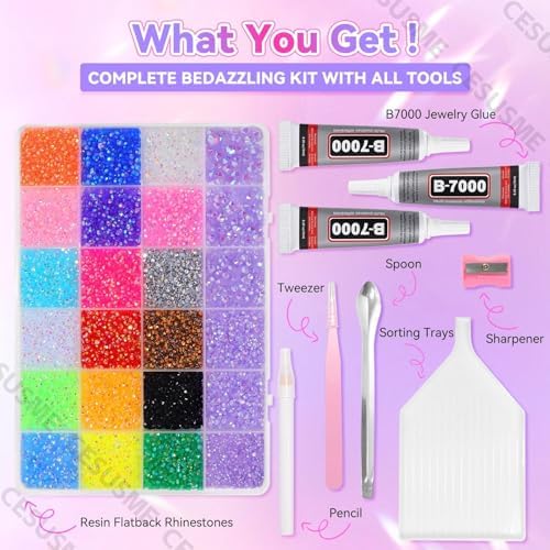28000 Pcs Color Rhinestones Bedazzling Kit, Purple Resin Gems for Crafting