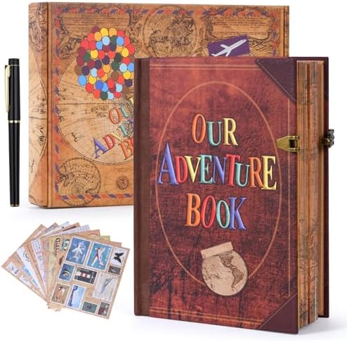Our Adventure Book Travel Journal & Scrapbook - 164 Page 8.2 * 5.9 inch Scrapbook, Vintage 3D Embossed Photo Album & Travel Diary | Anniversary Wedding Valentine Gift Set for Couples
