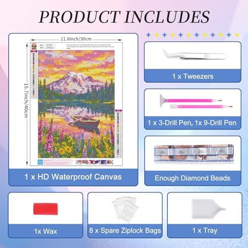 Diamond Art Kits for Adults, Sunset Diamond Painting Kit, 12 x 16 Inch