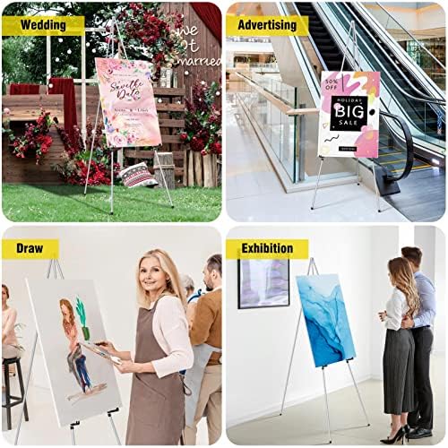 Portable Art Easel Stand 63 Inches - Silver Picture Stands for Display w/Bag - Tabletop Art Easel Stand for Sign, Wedding Signs, Poster Stand, Painting Canvas Stand - Metal Tripod, Easels for Display