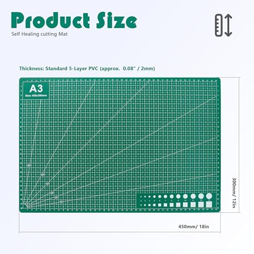 2 Packs Cutting Mats, 12inch x 18inch Rotary Cutting Mat Double Sided 5-Ply Craft Cutting Board for Sewing Crafts Hobby Fabric Precision Scrapbooking Project (A3: 12"W x 18"L)