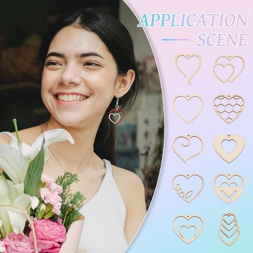 Elecrelive 60pcs Valentine's Day Wooden Earring Set Wooden Heart Charms Unfinished Wood Charms Wood Cutout Earrings for DIY Earring Necklace Jewelry Making