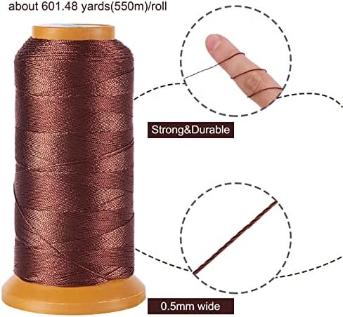 601Yards 0.5mm Nylon Sewing Thread Polyester Leather Cord Coffee Beading String Macrame Cord Rope for DIY Necklace Bracelet Handcraft Leather Sewing Bookbinding