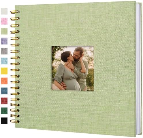 10"x10" Scrapbook Photo Album Linen Cover 40 Sheets 80 Pages White Paper | Grass Green Hardcover Kraft White Pages Memory Book, for Travel Wedding Guest Book Christmas Baby Fits 4x6 & Instant Photos