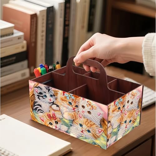 LSQFS Cat 5-Grid Wooden Diamond Painting Storage Box with Handle for Adults