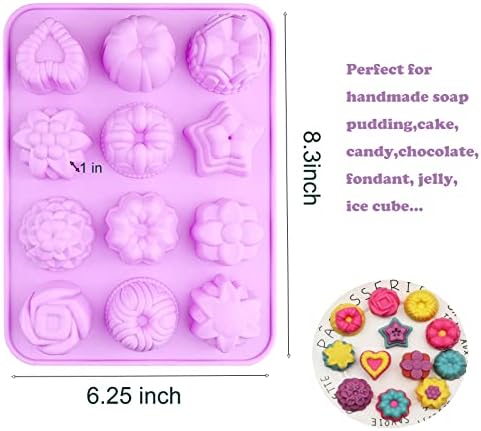 4 Pcs Flower Silicone Soap Molds-Soap Molds for Soap Making | 12 Cavities Flower Silicone Soap Mold,Silicone Molds for Soap Bath Bombs Shower Steamer Lotion Bars Chocolate Candy