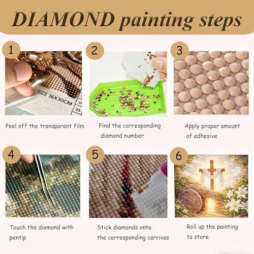 ckdiluy Cross Easter Diamond Art Kits for Adults Beginners, 5D DIY Religious Diamond Painting Kits, Full Round Drill Diamonds Dots Gem Art Crystal, Home Wall Decor 12X16 Inch
