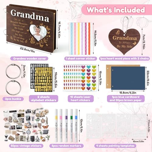 CY2SIDE Grandma Memorial Gifts Photo Album – 110PCS In Loving Memory of Grandma Wooden Scrapbook Kit Sympathy Gift for Loss of Grandmother, Bereavement Grief Album for Mother’s Day & Grieving Family