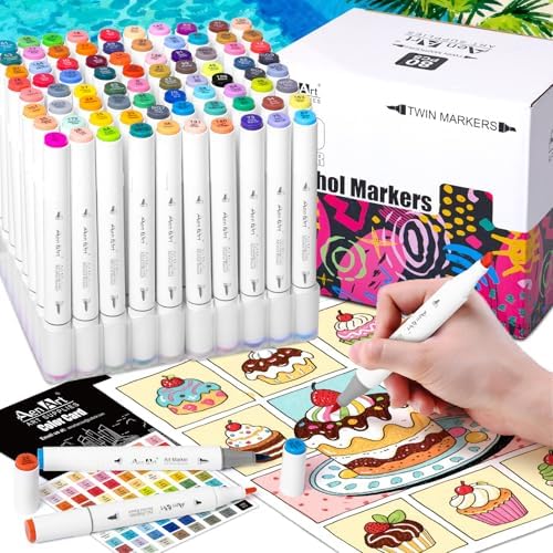 Alcohol Brush Tip Markers, 80 Colors Dual Tip Art Marker Set with Carrying Case, Perfect for Coloring Illustration, Adult Book Drawing, Sketching, Painting