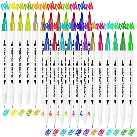 Vitoler Colored Markers Highlighters Dual Tip Brush Pens,Fine Tip Markers & Fine Point Art Pens for Adult Coloring Drawing Planner Art Craft Supplies (24 Brush Pens Set)