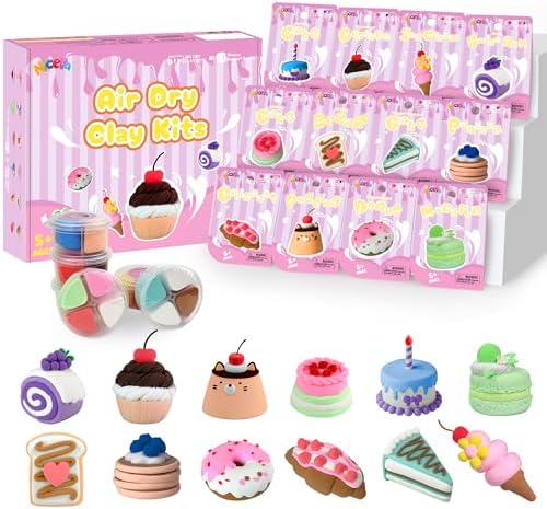 Nicella Air Dry Clay Kit, 12 Cakes Modeling Clay for Kids, Model Magic with Sculpting Tools and Tutorials, Safe & Non-Toxic, DIY Arts & Crafts School Projects, Home Party Favors for Boys & Girls