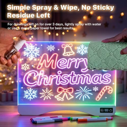 Rechargeable LED Glow Drawing Board, 9 Colors 6 Light Modes Scratch Proof Dry Erase Art Set with Stand, 12 Markers & Sketch Book, Birthday Gift for Toddlers Kids Ages 3+
