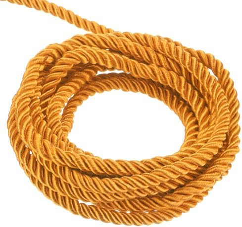 MECCANIXITY Twisted Cord Trim, 5 Yard 3mm 3-Ply Twine Braided Rope Shiny Thread String for Craft Gift Bag Curtain Christmas Decor, Orange - 5m