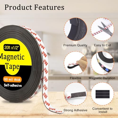 Value Pack 20FT Magnetic Tape with Adhesive Backing, Wide 1/2 Inch