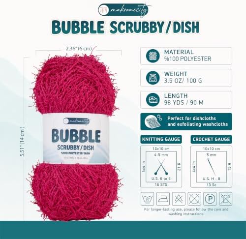 Makromecity Bubble Scrubby Yarn - 100% Premium Polyester Yarn for Crocheting and Knitting - 3.5 Oz (100g), 98 Yds (90m) - Ideal for Dishcloths, Crafting & Bath Washcloths (Fuchsia, 1 Skein)