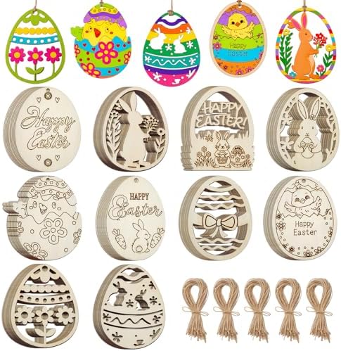 Blulu 100 Pcs Wooden Snowflake Ornaments, Easter, Natural, 3.1 in