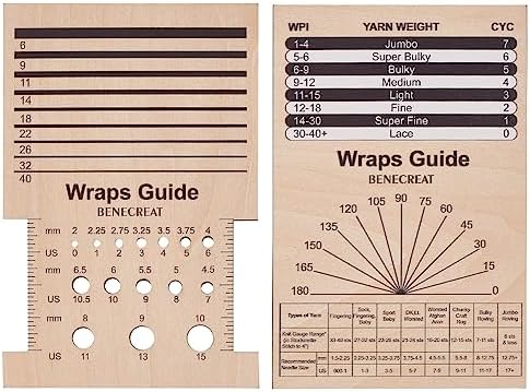 BENECREAT 2Pcs Rectangle Wooden Knitting Needle Gauge, Yarn Wrap Guide Board Knitting Tool for Spinners Yarn Measuring Crochet Accessories