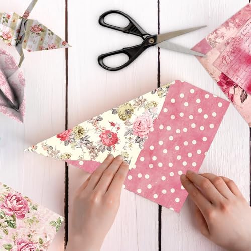 Pink Scrapbook Paper Vintage Flower Pattern Papers Pad 12×12,24 Sheets Double-Sided Mother's Day Bobo Floral Scrapbooking CardStock Paper Pad for Holiday Cardmaking DIY Origami Papers.