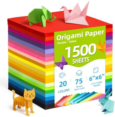 Umikk 1500 Sheets Origami Paper 6x6 Inch , 20 Colors Origami Paper Bulk | Colorful Origami Kit for Kids Ages 8-12, Double Sided Same Color Square Paper for DIY Arts & Crafts School Projects