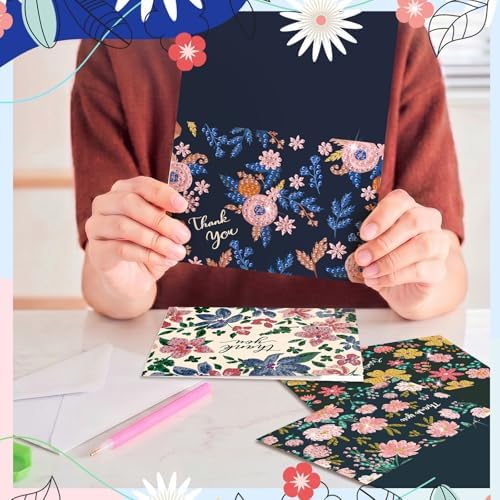 Saillong 12 Pack Thank You Diamond Painting Greeting Card Kit DIY Flower Thanks Diamond Art Cards with Envelope 5D Rhinestones Painting Making Kit for Adults Beginner DIY Crafts Thanksgiving Gifts