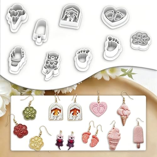 9 Pcs Newborn Celebration Polymer Clay Cutters Set - Baby Footprint, Nativity & Playful Imprint Cutters for Polymer Clay Jewelry Making, Fit Gift for New Parents & Family
