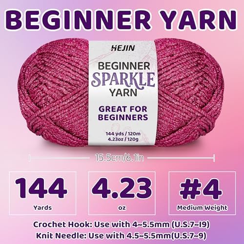 HEJIN 120g Metallic Pink Yarn for Crocheting and Knitting