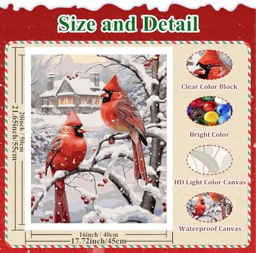 Cardinal Paint by Numbers Kit for Adults Canvas, Paint by Number Christmas