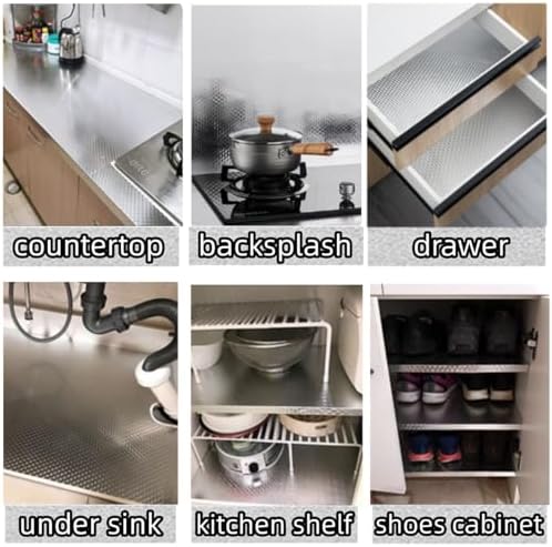 Soqool Kitchen Oil Water Proof Wallpaper, Peel and Stick Aluminum Foil Backsplash Protector, Self Adhesive Waterproof Contact Paper for Cabinet, Drawer, Shelf Liner, Countertop Cover,15.7x196.8 Inch
