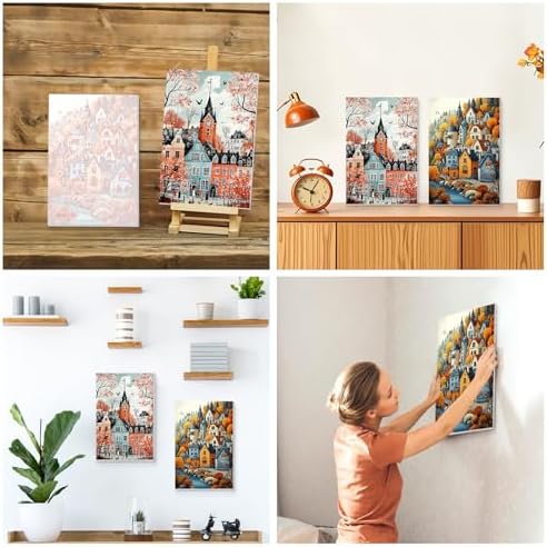 KEYIFA 2 Pack Paint by Numbers Kit, Stretched Canvas Boards for Painting for Adults, Crease-Free Acrylic Oil Painting for Students Beginner Favor Sip & Paint Party Supplies, Church + Castle (8x12in)